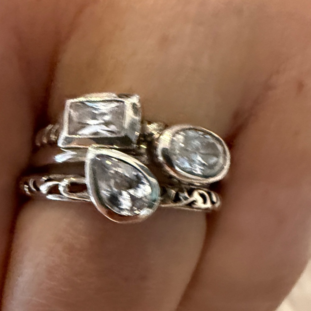 Silpada CZ & Silver Trio Stackable Ring Set